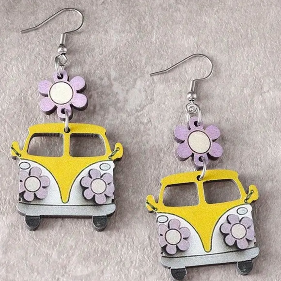 Jewelry - Adorable VW Bus earringsgs, lightweight, painted wood